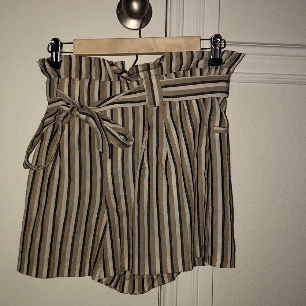 Zara Paper-bag striped shorts